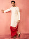 Men's Cream Zardozi Kurta Red Dhoti Set